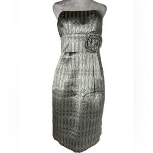Spiegel Silver Metallic Strapless Brocade Cocktail Dress – Size 6